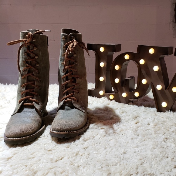 Jeffrey Campbell Military Combat Boots Tan Suede - Picture 3 of 8